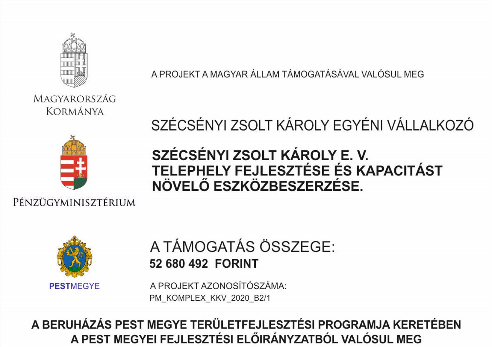 Magyar Állam Támogatási Igazolás - Szécsényi Zsolt Károly E.V. Pályázat